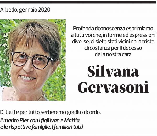 Annuncio funebre Silvana Gervasoni