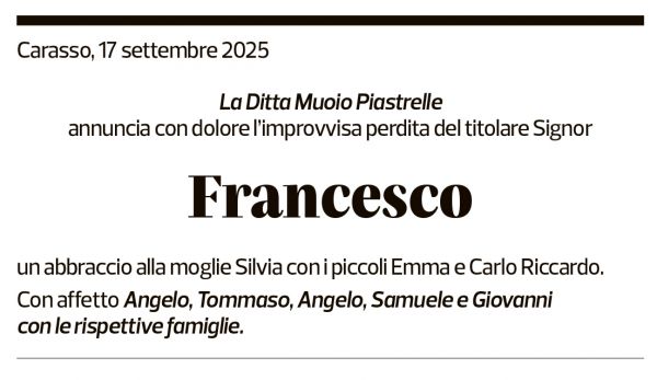 Annuncio funebre Francesco Muoio