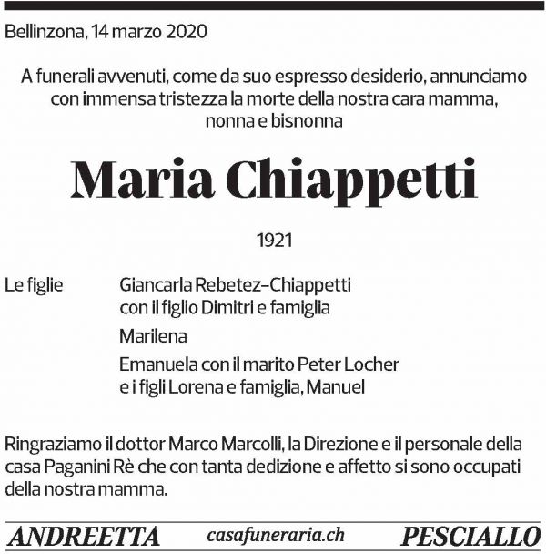 Annuncio funebre Maria Chiappetti