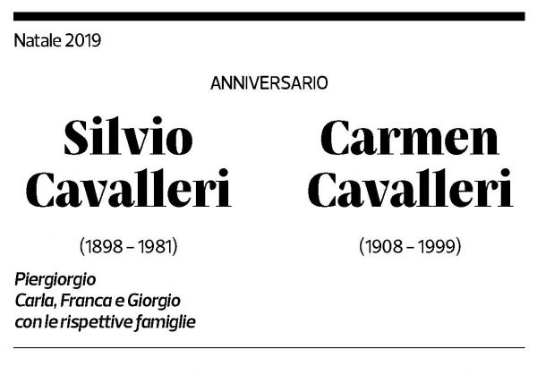 Annuncio funebre Silvio Cavalleri Carmen Cavlleri