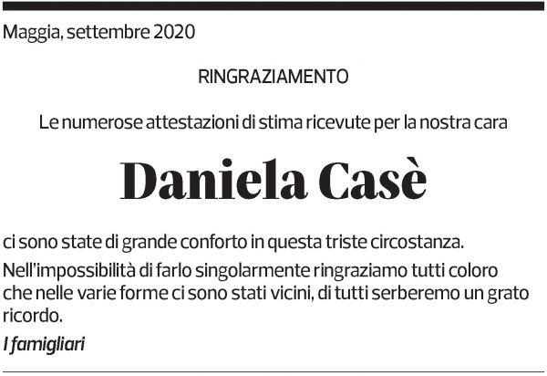 Annuncio funebre Daniela Casè