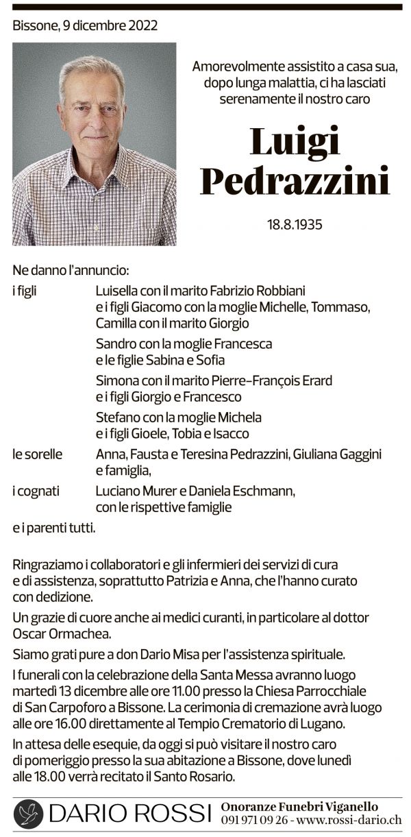 Annuncio funebre Luigi Pedrazzini