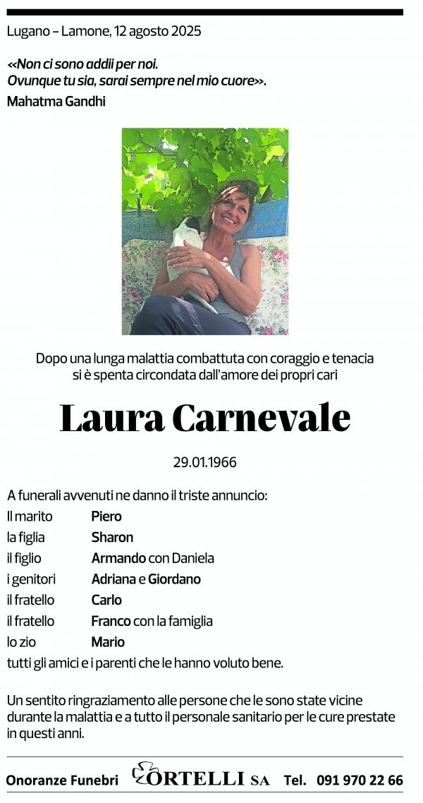 Annuncio funebre Laura Carnevale
