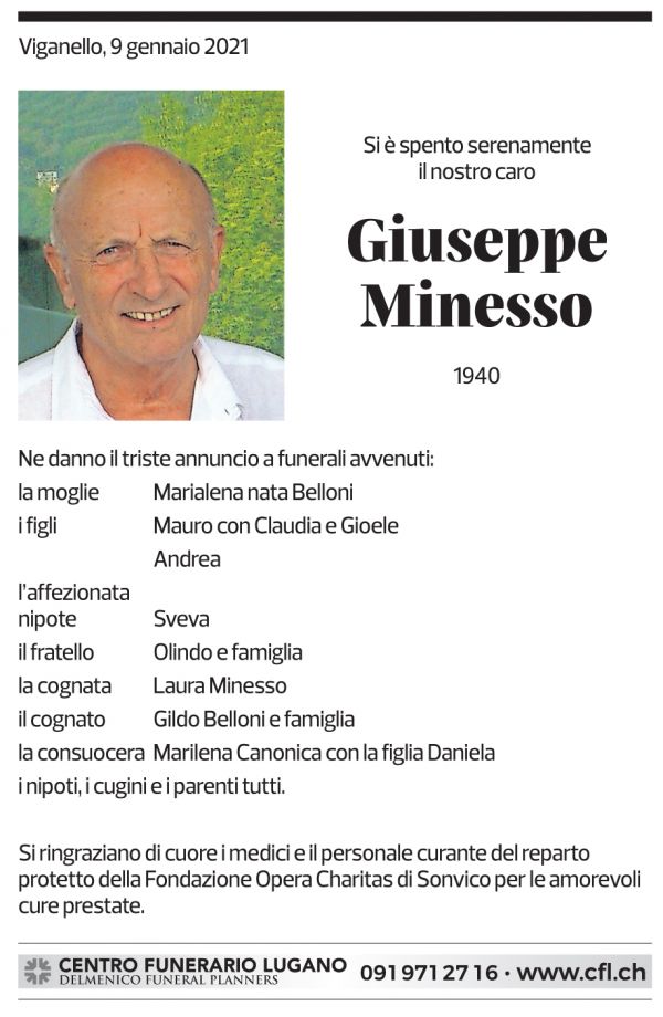 Annuncio funebre Giuseppe Minesso