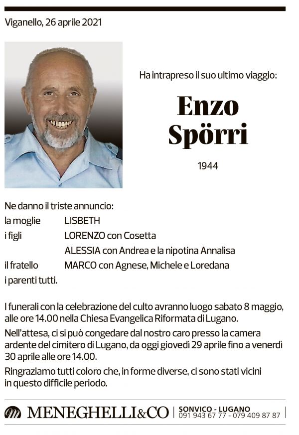 Annuncio funebre Enzo Spörri