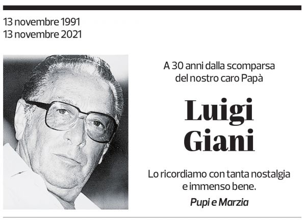 Annuncio funebre Luigi Giani