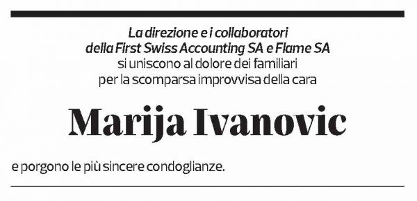 Annuncio funebre Marija Ivanovic