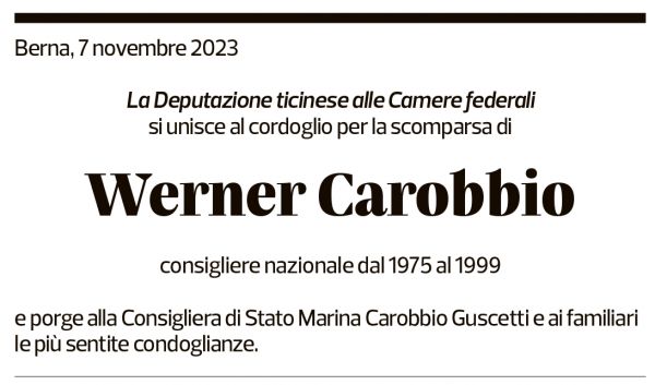 Annuncio funebre Werner Carobbio