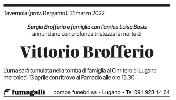 Annuncio funebre Vittorio Brofferio