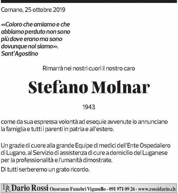 Annuncio funebre Stefano Molnar