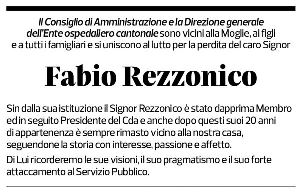 Annuncio funebre Fabio Rezzonico