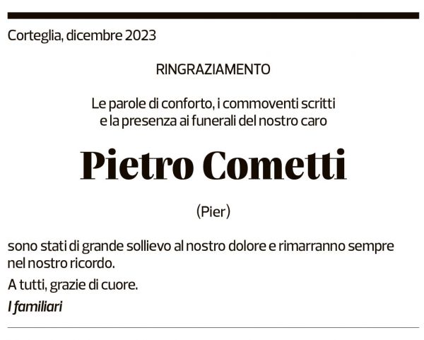 Annuncio funebre Pietro Cometti