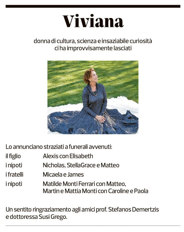 Annuncio funebre Viviana Kasam