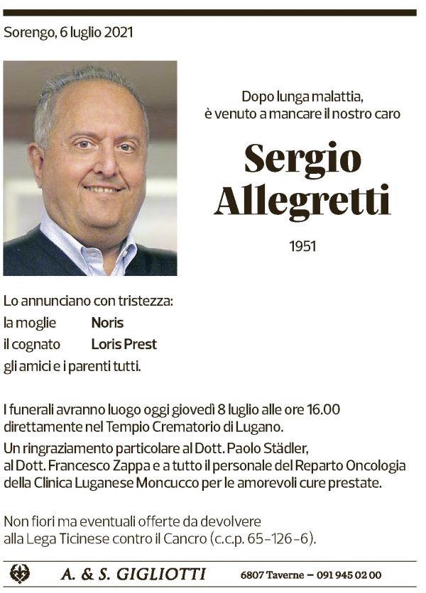 Annuncio funebre Sergio Allegretti