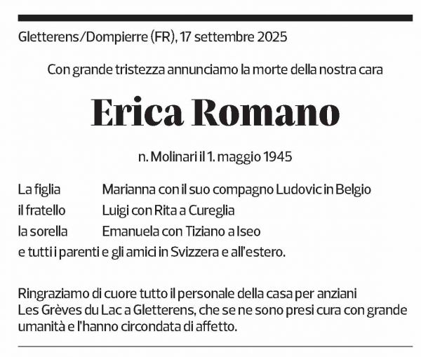 Annuncio funebre Erica Romano
