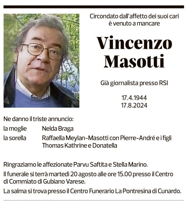 Annuncio funebre Vincenzo Masotti