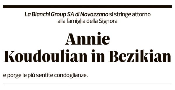 Annuncio funebre Annie Koudoulian Bezikian