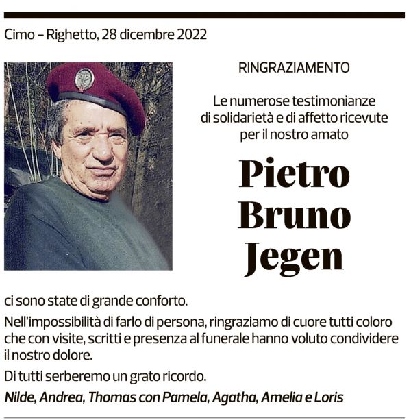 Annuncio funebre Pietro Bruno Jegen