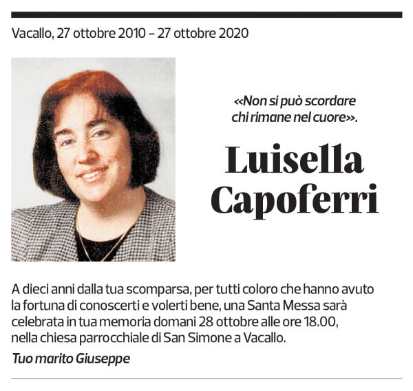 Annuncio funebre Luisella Capoferri