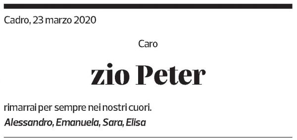 Annuncio funebre Peter 