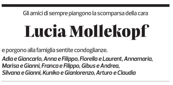 Annuncio funebre Lucia Mollekopf Bossi