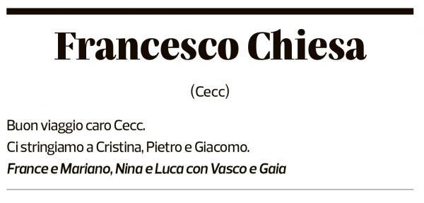 Annuncio funebre Francesco Chiesa