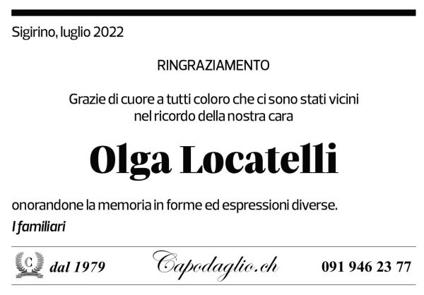 Annuncio funebre Olga Locatelli