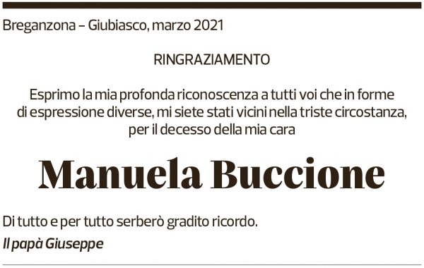 Annuncio funebre Manuela Buccione