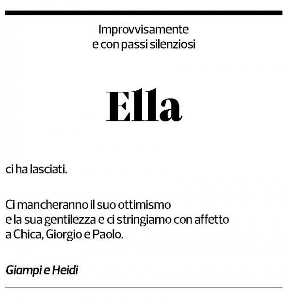 Annuncio funebre Ella Pagani