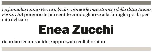 Annuncio funebre Enea Zucchi