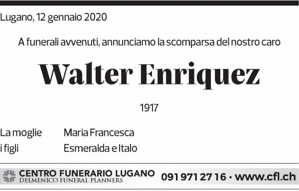Annuncio funebre Walter Enriquez
