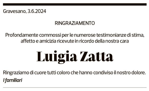 Annuncio funebre Luigia Zatta