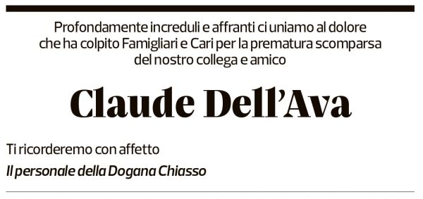 Annuncio funebre Claude Dell'ava