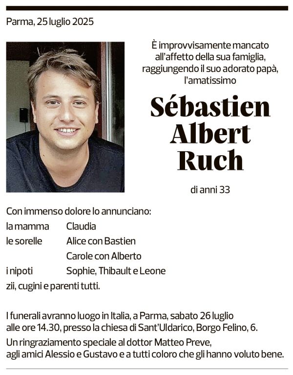 Annuncio funebre Sébastien Albert Ruch