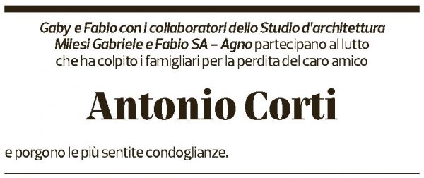 Annuncio funebre Antonio Corti