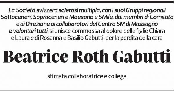 Annuncio funebre Beatrice Roth Gabutti