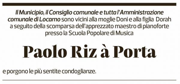 Annuncio funebre Paolo Riz à Porta