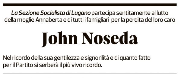 Annuncio funebre John Noseda