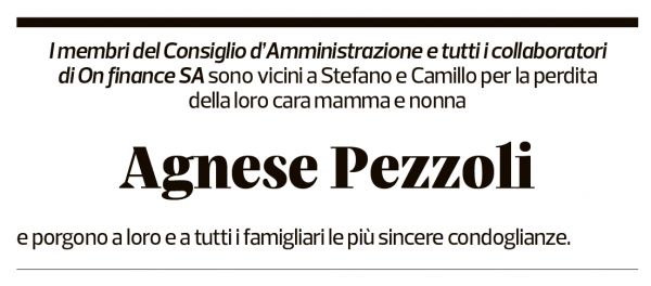 Annuncio funebre Agnese Pezzoli