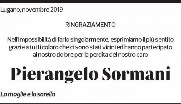 Annuncio funebre Pierangelo Sormani