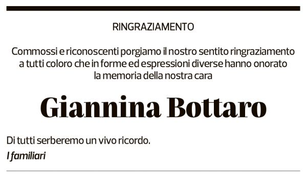 Annuncio funebre Giannina Bottaro