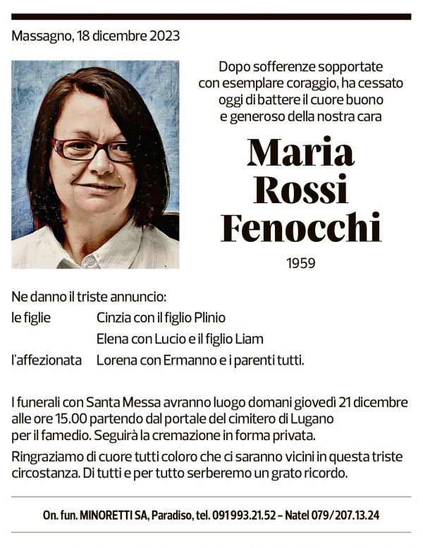 Annuncio funebre Maria Rossi Fenocchi