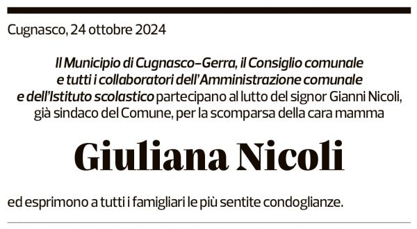 Annuncio funebre Giuliana Nicoli