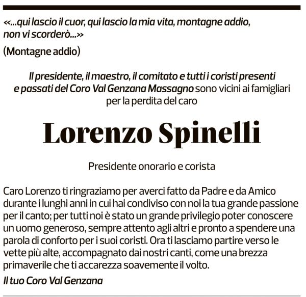 Annuncio funebre Lorenzo Spinelli