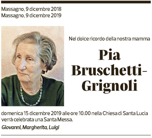 Annuncio funebre Pia Bruschetti-grignoli