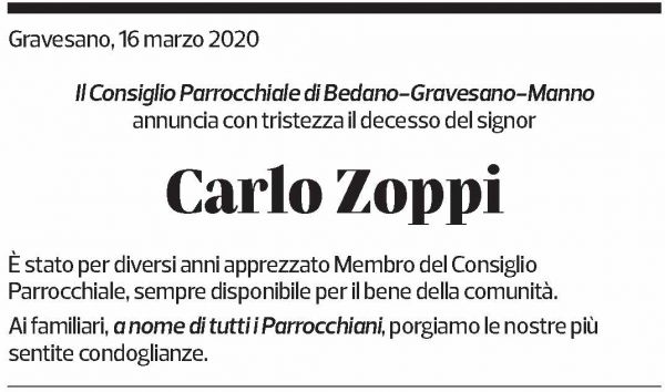 Annuncio funebre Carlo Zoppi