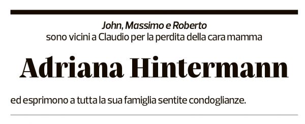 Annuncio funebre Adriana Hintermann