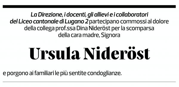 Annuncio funebre Ursula Nideröst