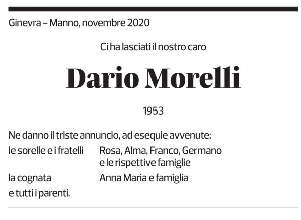 Annuncio funebre Dario Morelli