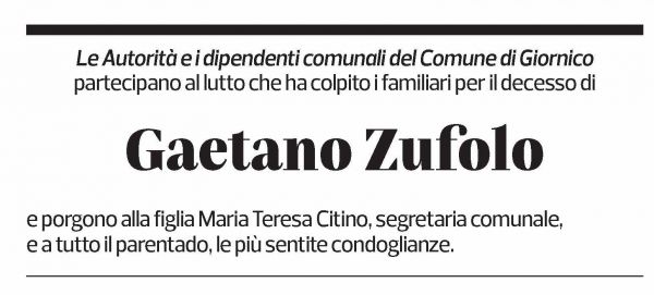 Annuncio funebre Gaetano Zufolo